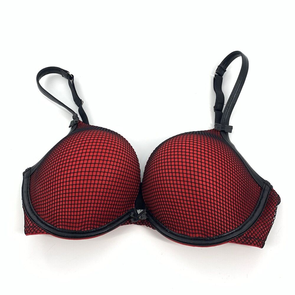 Red and Black Mesh Push-Up Bra - Women Intimates